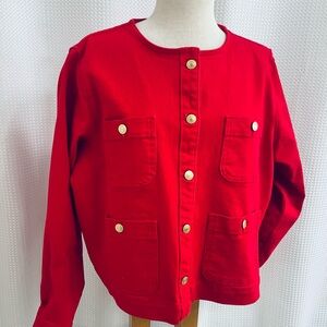 Red Denim Jacket Gold Buttons Free Assembly XL Worn Once